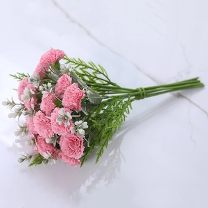 Artificial Carnation Flowers Bouquet Satin Fabric Multi Head Realistic Washable Home Office Table Decor Mothers Day Gift