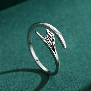 Polished S925 sterling silver open ring featuring a minimalist swallow bird design