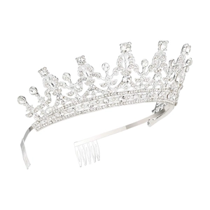 Elegant silver bridal tiara with sparkling crystal rhinestones and side hair combs