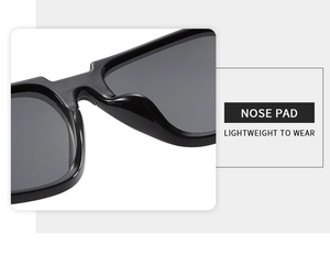 Detail view of integrated nose pads on square sunglasses with lightweight design
