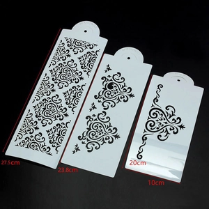 Set of 3 white floral vine cake stencils in various heights for fondant decoration