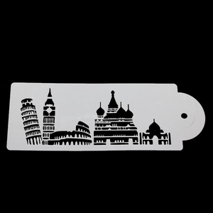 Five-piece white flexible cake stencils set with world famous architectural silhouettes
