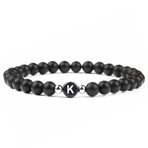 Natural Matte Agate Initial Alphabet Beaded Bracelet With Copper Spacers Elastic Rope Fashion Jewelry Couple Gift