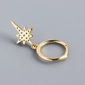 Gold plated S925 sterling silver star stud earring with clear cubic zirconia crystals