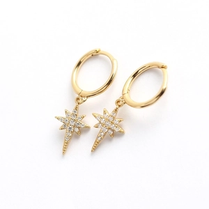 Gold plated S925 sterling silver north star hoop earrings with sparkling zircon crystals