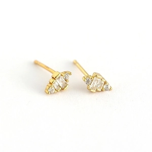 Elegant S925 sterling silver gold earrings featuring rectangular and round zircon studs