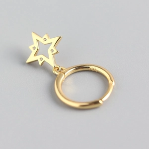Elegant 925 sterling silver gold plated star hoop earrings with sparkling cubic zirconia