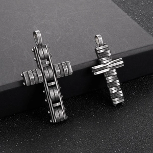 Hip hop stainless steel cross necklaces with frosted industrial chain pendant designs