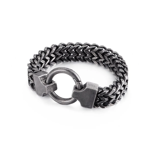 Oxidized gray stainless steel keel chain bracelet for men with round spring clasp