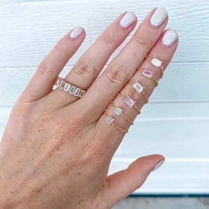 S925 silver adjustable gold rings stacked with rectangle and round zircon stones