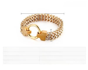 Detailed view of two-tone stainless steel curb chain bracelet with circular clasp and 55g weight