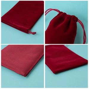 Set of burgundy velvet drawstring gift pouches for jewelry and small accessories storage