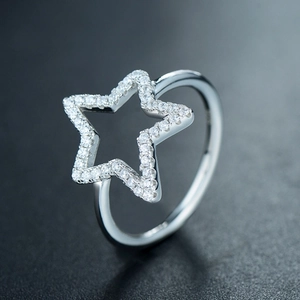 S925 sterling silver ring featuring a hollow star design with micro-paved crystals