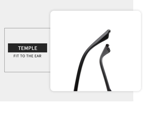 Detail of ergonomic smooth black temples on modern sunglasses for comfortable ear fit