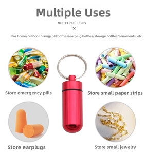 Waterproof red aluminum mini medicine container with keyring and multiple storage uses