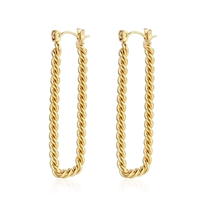 Elegant gold U-shaped hoop earrings with twisted rope texture and polished metallic finish