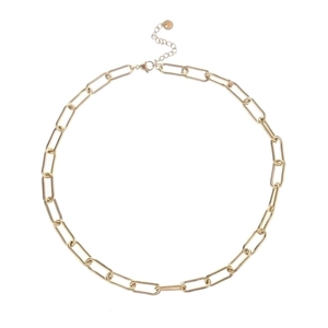 Minimalist golden stainless steel paperclip link necklace with adjustable extender chain