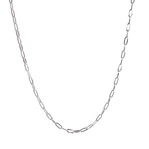 Detail of silver paperclip chain necklace in stainless steel with polished finish