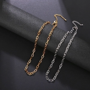 Paperclip Link Chain Necklace Stainless Steel Minimalist Adjustable Lobster Clasp Fashion Jewelry For Women Commuting Style