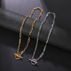 Paperclip Link Necklace Stainless Steel Minimalist Geometric Toggle Clasp Fashion Retro Trendy Jewelry For Women Men