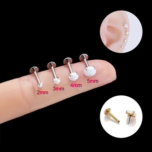 G23 titanium labret stud with white opal in four sizes from 2mm to 5mm for piercings