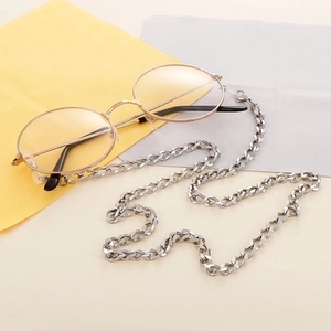 Silver NK curb chain glasses strap detail with anti-slip silicone loops for eyewear