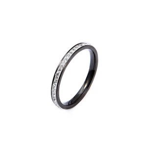 Minimalist black titanium steel eternity ring with embedded white zircon stones