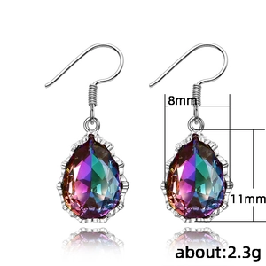 Classic vintage drop earrings with multi-color crystals and silver hooks for women