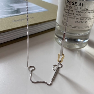 Minimalist 925 sterling silver geometric link chain necklace in mixed gold and silver tones