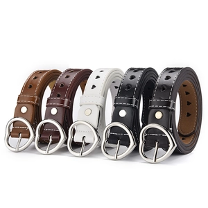 Women's heart buckle PU leather belt featuring hollow heart holes in five diverse colors