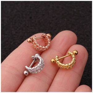 U-shaped stainless steel ear bone clips with zirconia in rose gold, silver and gold