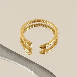 Minimalist snake-scale textured 18k gold-plated stainless steel open ring for women
