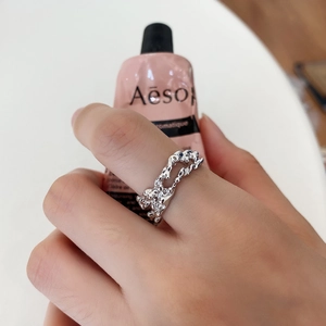 Irregular textured 925 sterling silver lava ring with minimalist open design for women