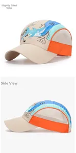 Detail of kids baseball cap with shark embroidery and breathable mesh side panels