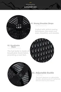 Detail view of breathable polyester mesh fabric and adjustable plastic strap on sun hat