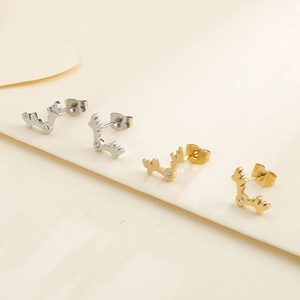 Two pairs of antler stud earrings in silver and gold plating with sparkling cubic zirconia
