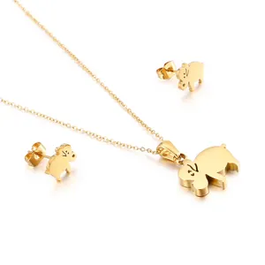 Collana Con Pendente Elefante E Orecchini Acciaio Inossidabile Lucidato Design Animale Accessori Moda Donna