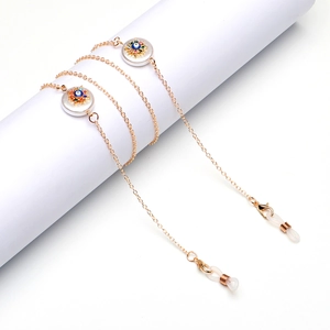 Evil Eye Pendant Glasses Chain Gold Metal Alloy Rhinestone Anti-Slip Eyewear Strap For Women Fashion