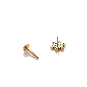G23 titanium gold snowflake labret stud earrings with secure push-pin flat back
