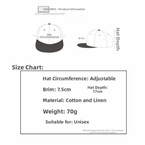 Size chart showing 7.5cm brim and 17cm depth for this linen floral bucket hat