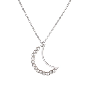 Silver anti-stress moon pendant necklace with rotatable beads on a delicate chain