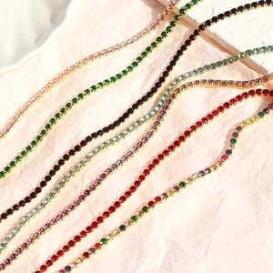 Rainbow tennis necklace with colorful zircons in gold setting for women's hip-hop fashion