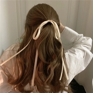 Elegant Satin Bow Hair Tie With Long Streamer Ribbon Sweet Minimalist Elastic Scrunchie Ponytail Holder For Women Girls