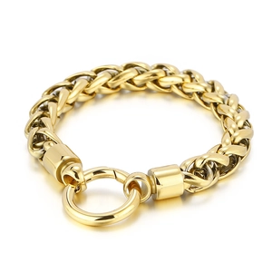 Bracelet Chaîne Épi Homme Acier Inoxydable 316L Maillons Os De Dragon Fermoir Circulaire Poli Lourd Punk