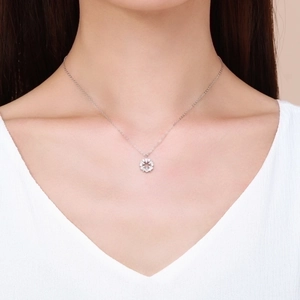 Elegant S925 sterling silver flower pendant necklace with cubic zirconia for women