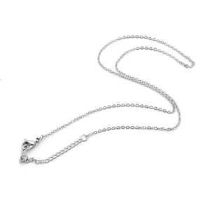 Polished stainless steel chain necklace with lobster clasp and extension in silver finish