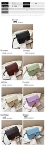 Detailed size chart and multi-color display of the minimalist PU leather crossbody bag