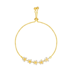 Adjustable gold flower bracelet with zircon star pendants and delicate box chain