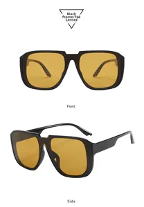 Front and side views of vintage oversized black frame sunglasses with tea lenses