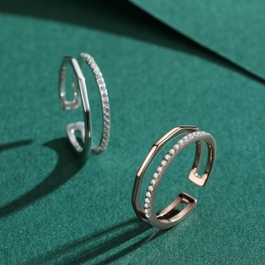 Minimalist S925 sterling silver double-layer geometric rings in silver and rose gold finishes